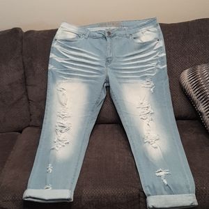 Faded distressed and ripped jeans